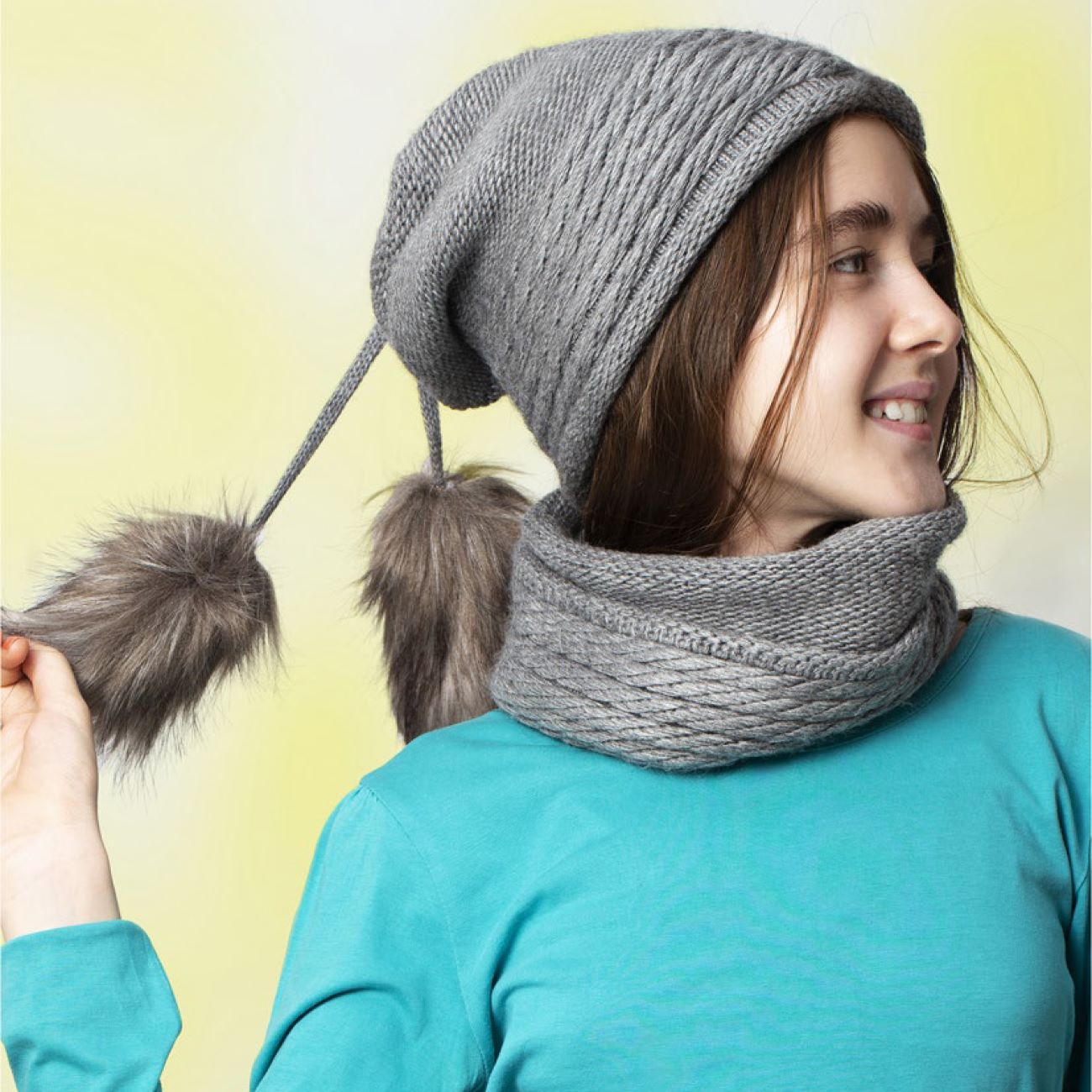 Ensemble bonnet et écharpe tricotés, modèle Sam, avec doublure en fourrure