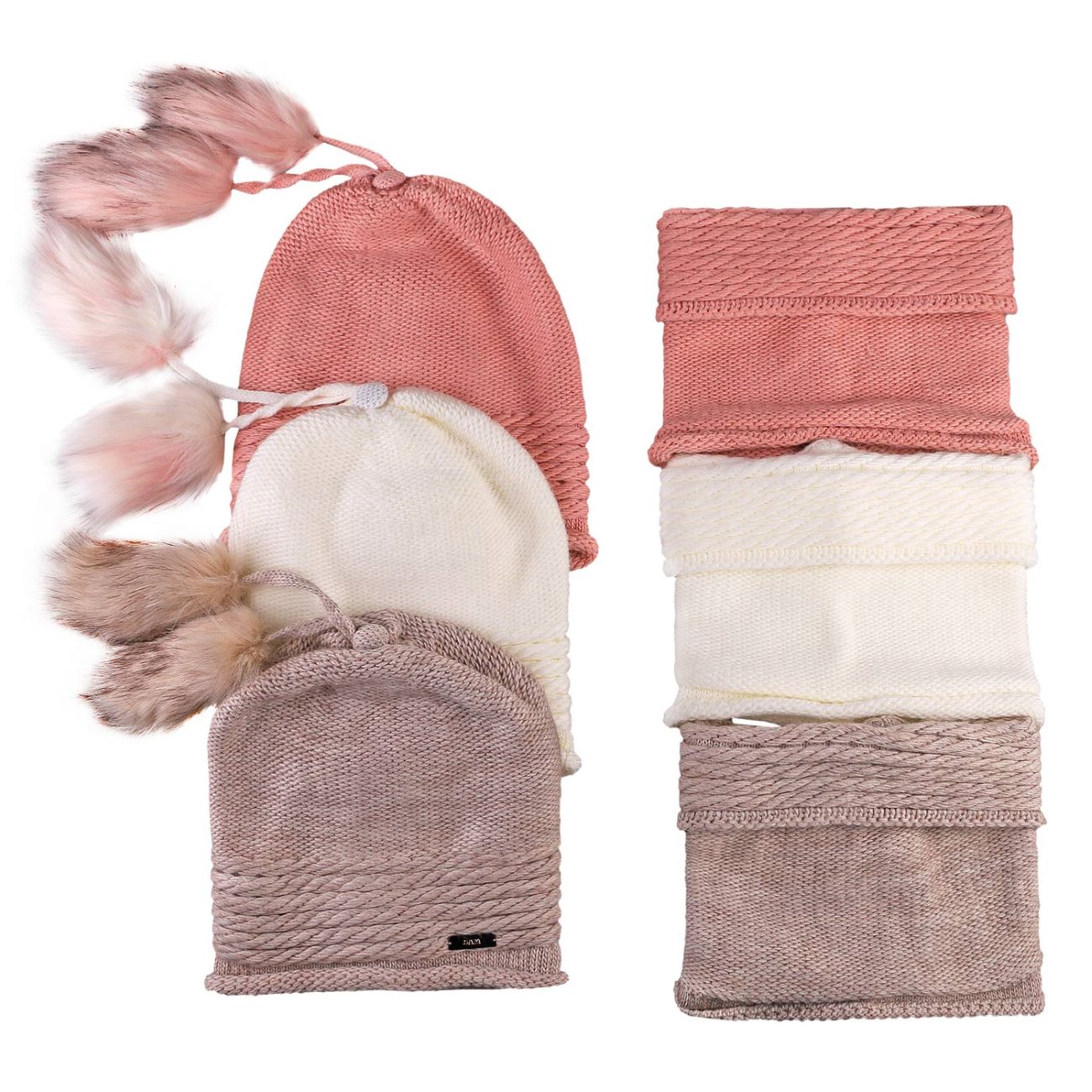 Ensemble bonnet et écharpe tricotés, modèle Sam, avec doublure en fourrure