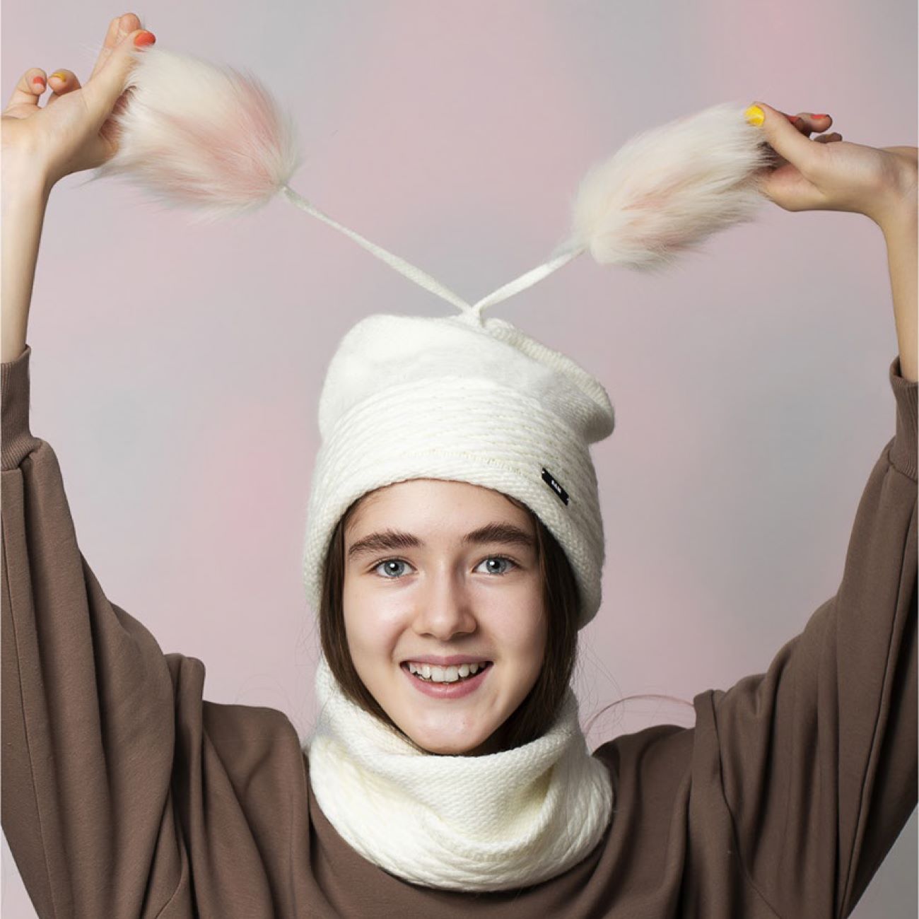 Ensemble bonnet et écharpe tricotés, modèle Sam, avec doublure en fourrure