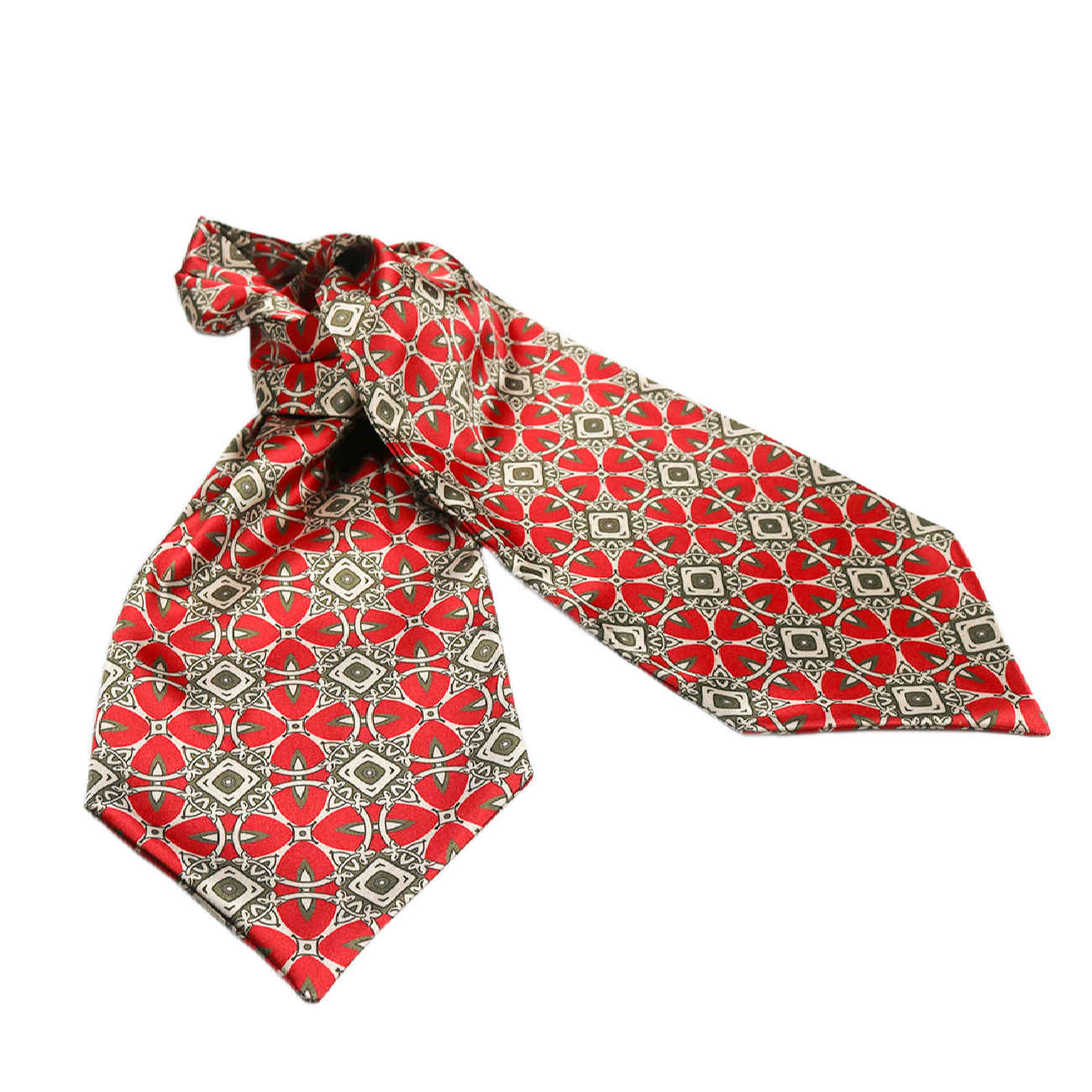 Cravate Ascot géométrique – Style classique et formel pour homme, adaptée à toutes les saisons en rouge