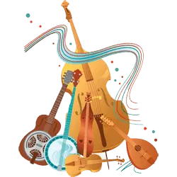 Instruments de musique traditionnels iraniens comme le târ et le daf