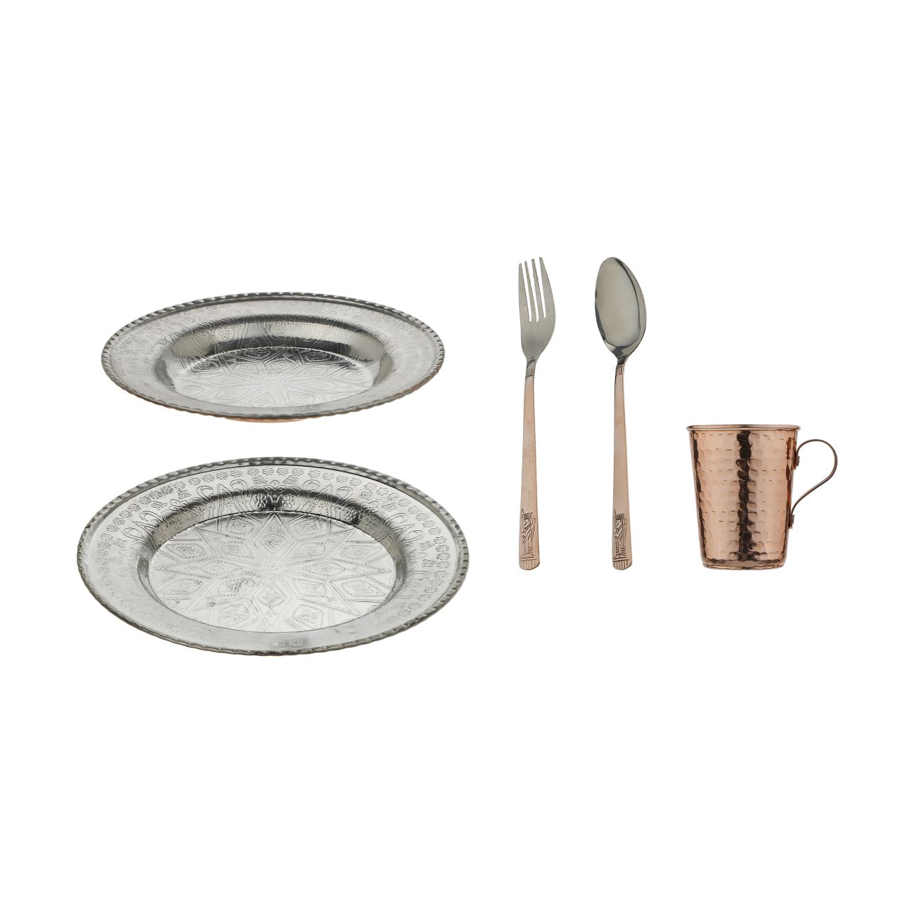 Service de table en cuivre fait main de Zanjan – Ensemble traditionnel persan de 5 pièces pour un dîner élégant