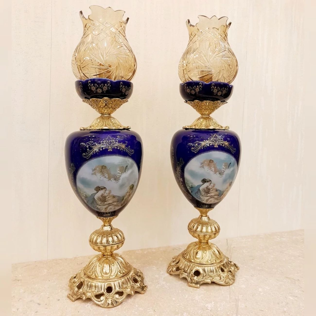 Bougeoir en laiton combiné à de la céramique – pièce unique et remarquable