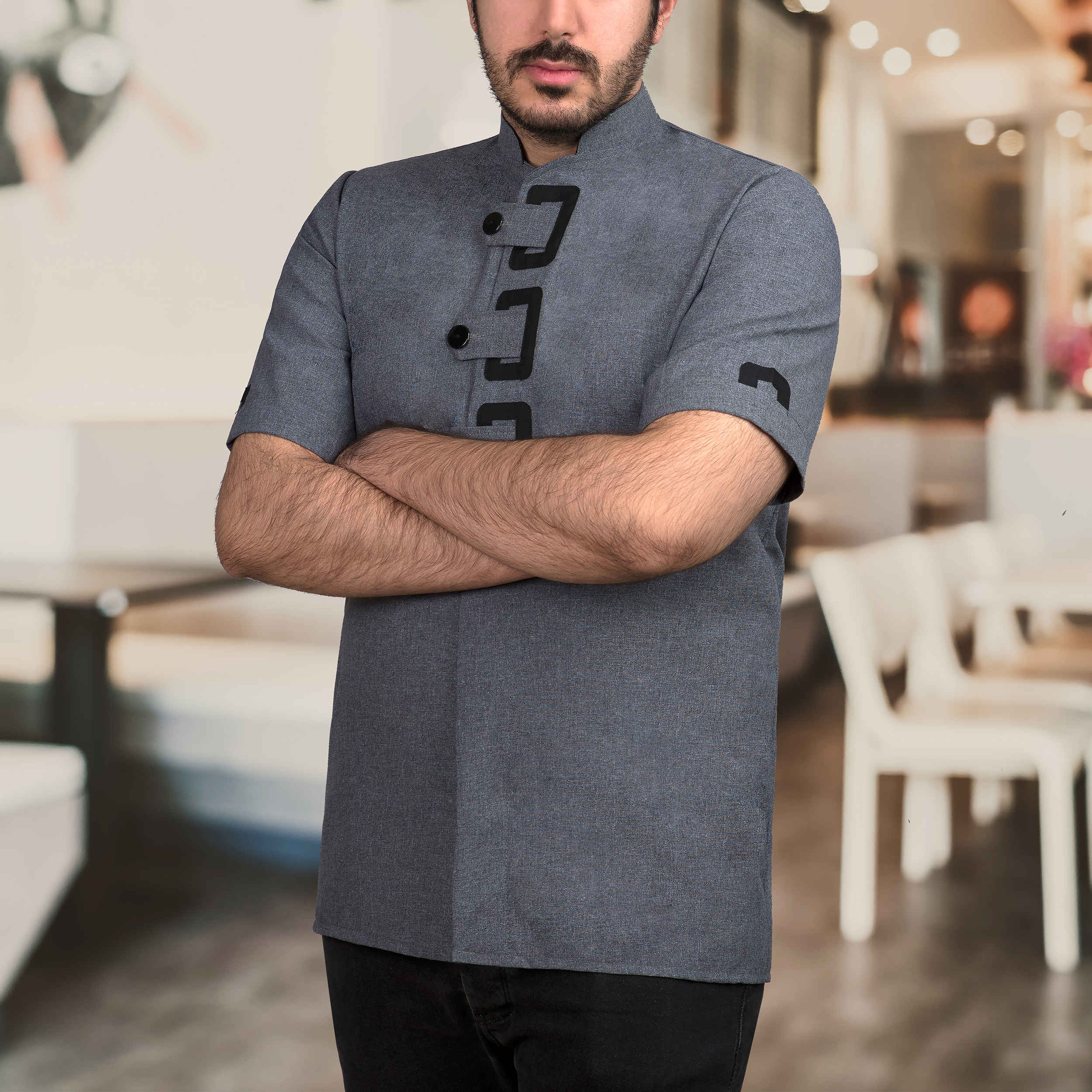 Uniforme de chef coupe moderne – élégant, fonctionnel & haute performance en gris