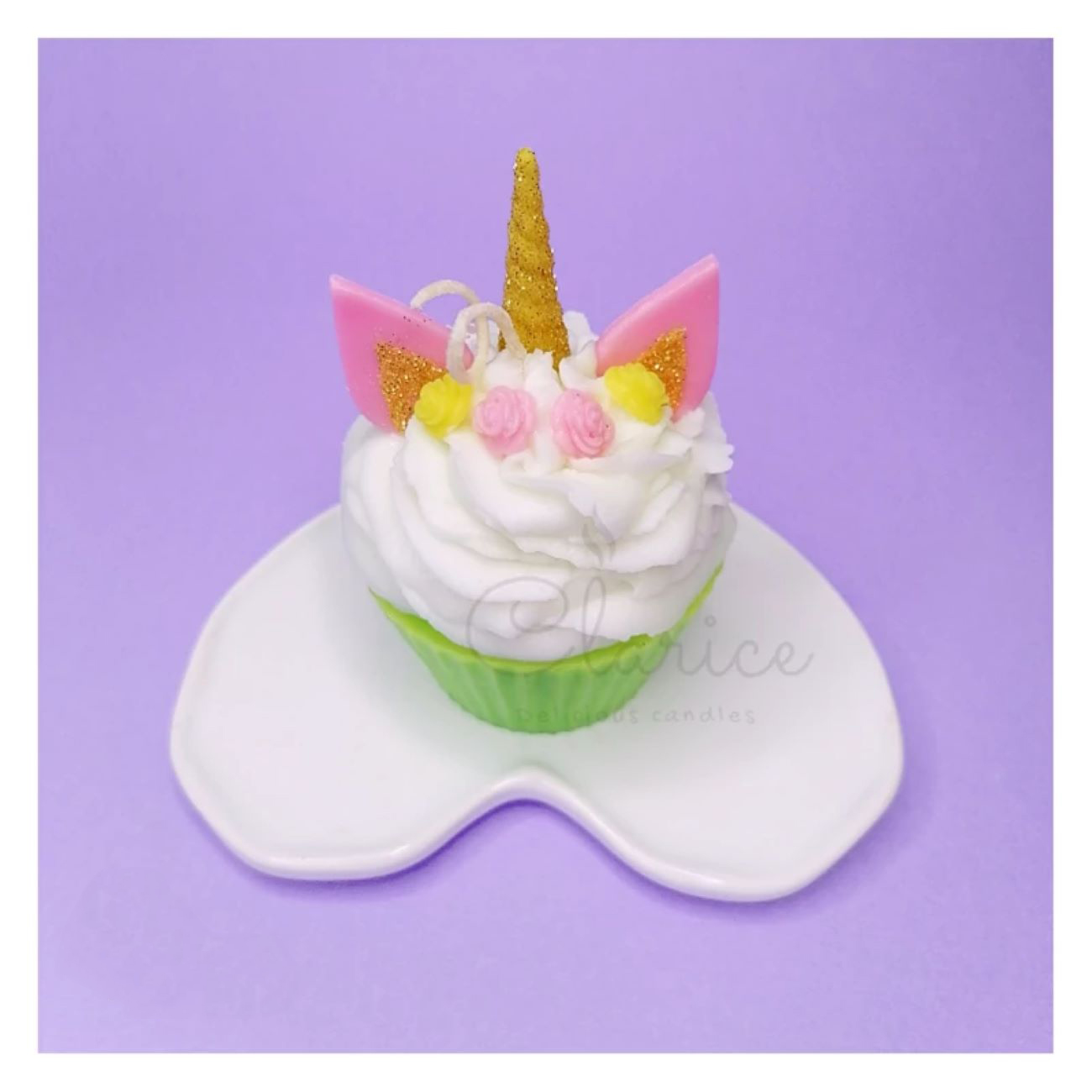 Bougie cupcake licorne faite main – parfaite pour offrir