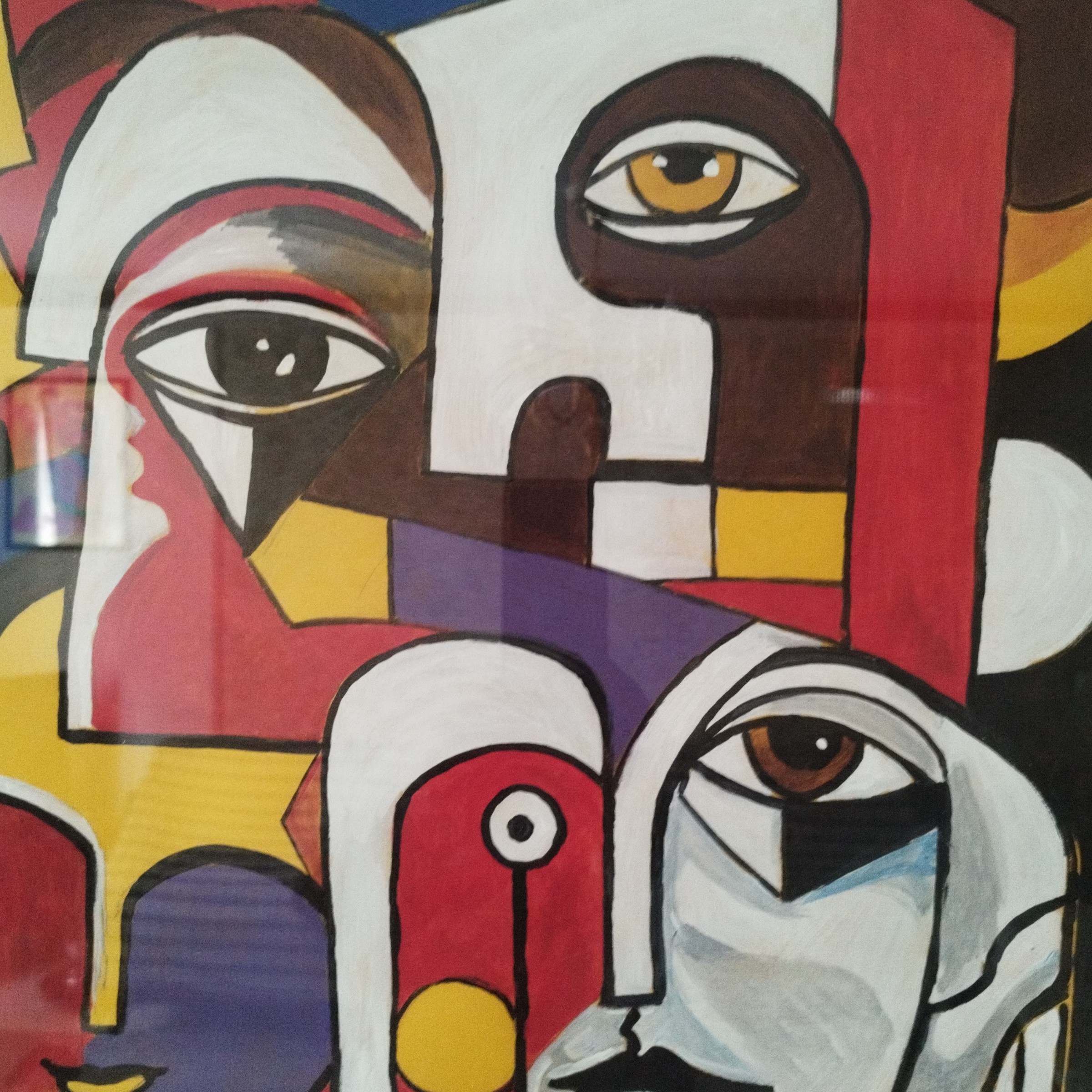 Petit Tableau Cubiste à Suspendre – Gouache sur Carton