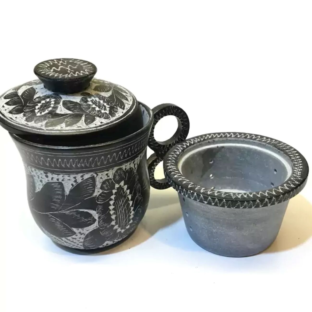 Infuseur à thé en pierre naturelle fait main en trois pièces pour infusions d’herbes et de feuilles en vrac