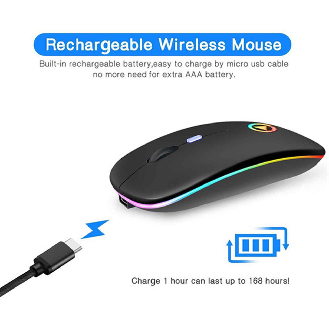Souris de jeu Logitech sans fil – 4 boutons, éclairage RGB, clics silencieux, dongle USB, capteur optique