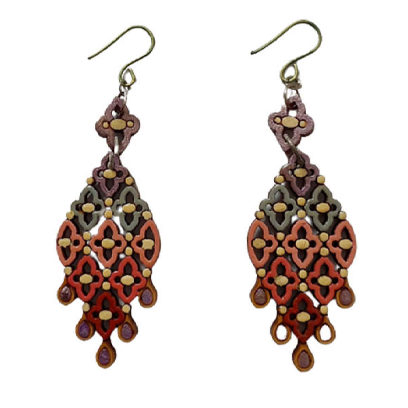 Boucles d’oreilles en bois inspirées de l’art – expression abstraite colorée