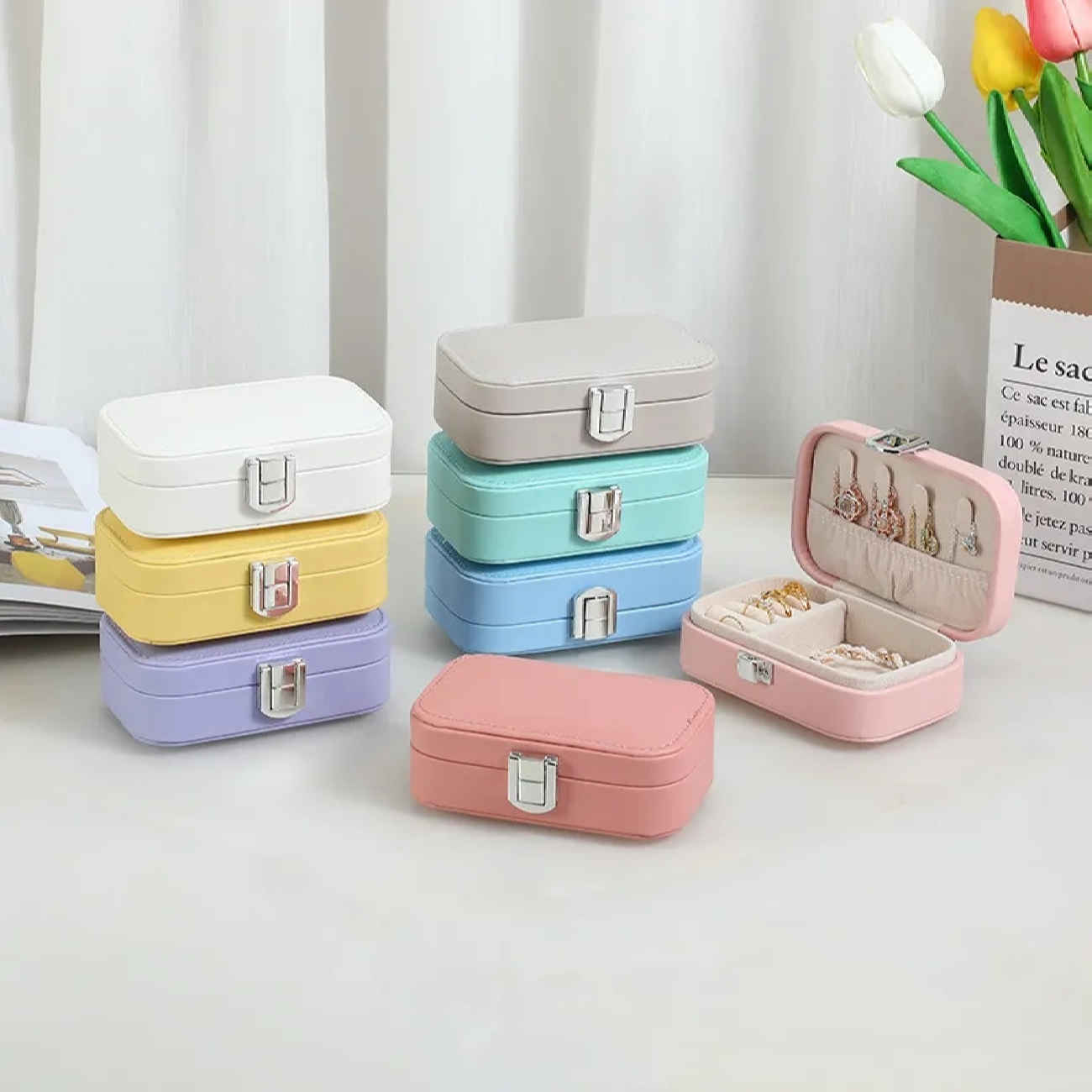 Organisateur à bijoux en cuir artificiel – rangement stylé pour accessoires précieux