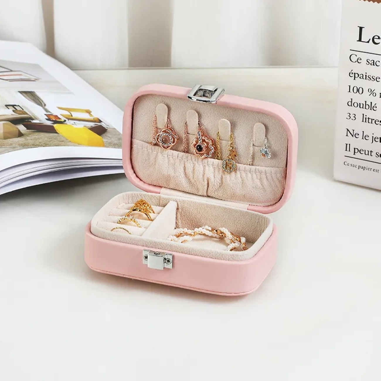 Organisateur à bijoux en cuir artificiel – rangement stylé pour accessoires précieux