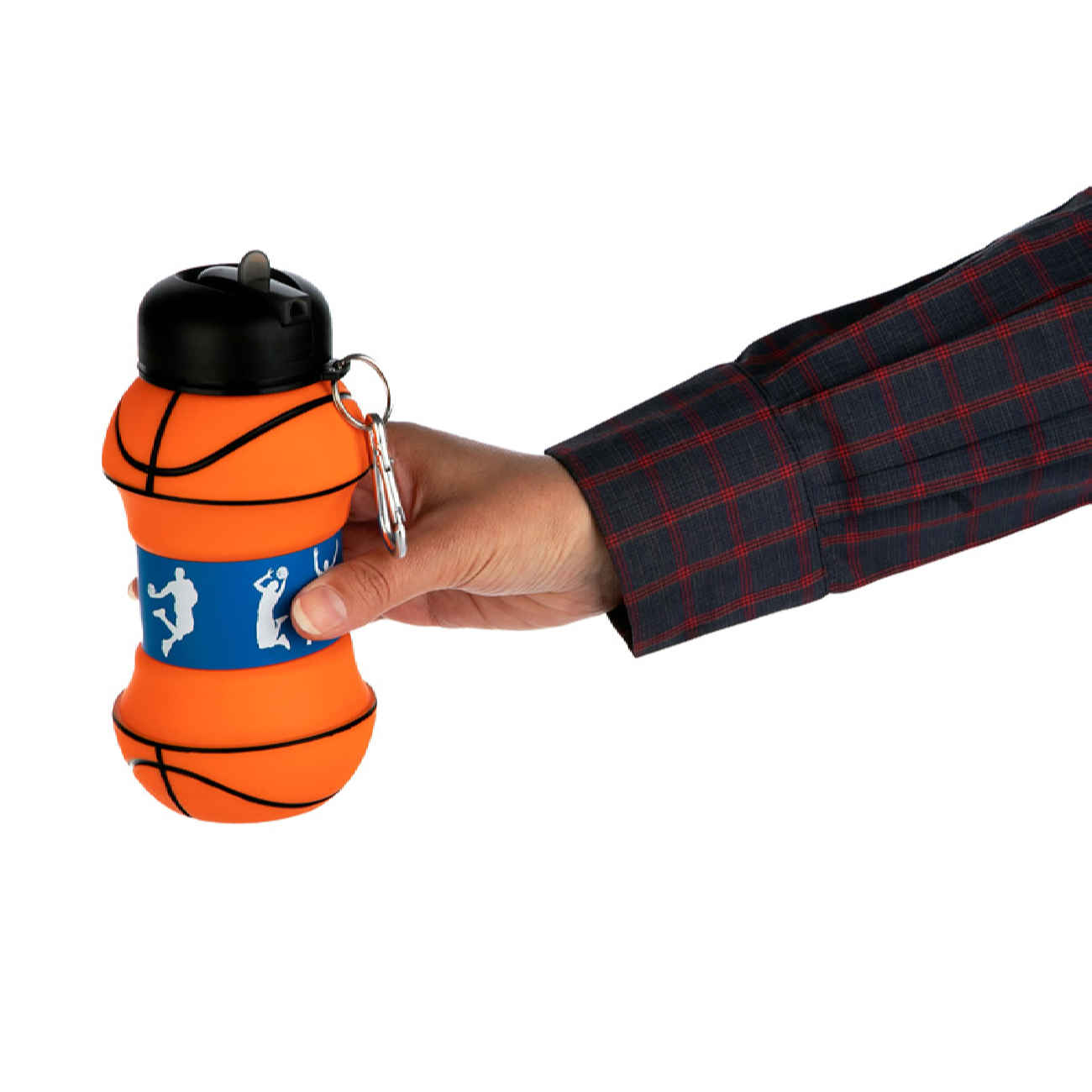 Bouteille de sport en silicone pliable – design ballon de basket, 0,55 L, portable et réutilisable