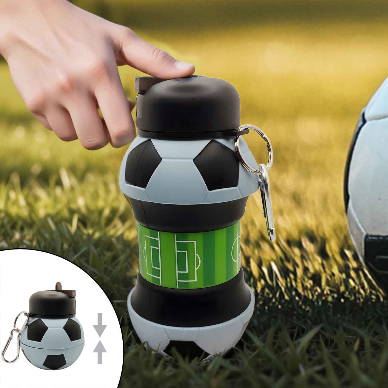 Bouteille en silicone pliable – design ballon de foot, 0,55 L
