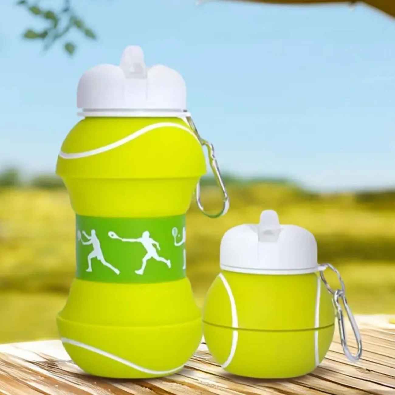 Bouteille en silicone pliable – design balle de tennis, capacité 0,55 L