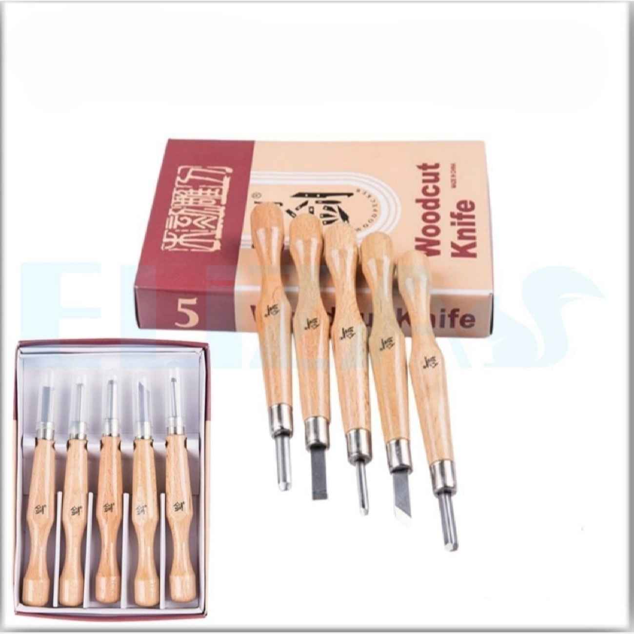 Ensemble Professionnel de Ciseaux à Bois Eliza avec Manches en Bois, 5 Pièces