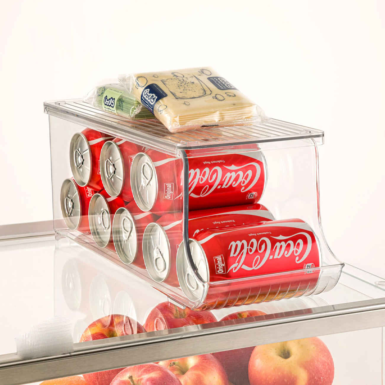Support pour bouteilles et canettes de réfrigérateur, design gain de place, adapté à toutes les boissons.