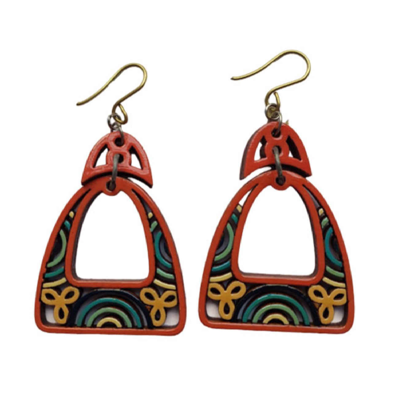 Boucles d’oreilles artisanales rouges Boho en bois – style ethnique unique