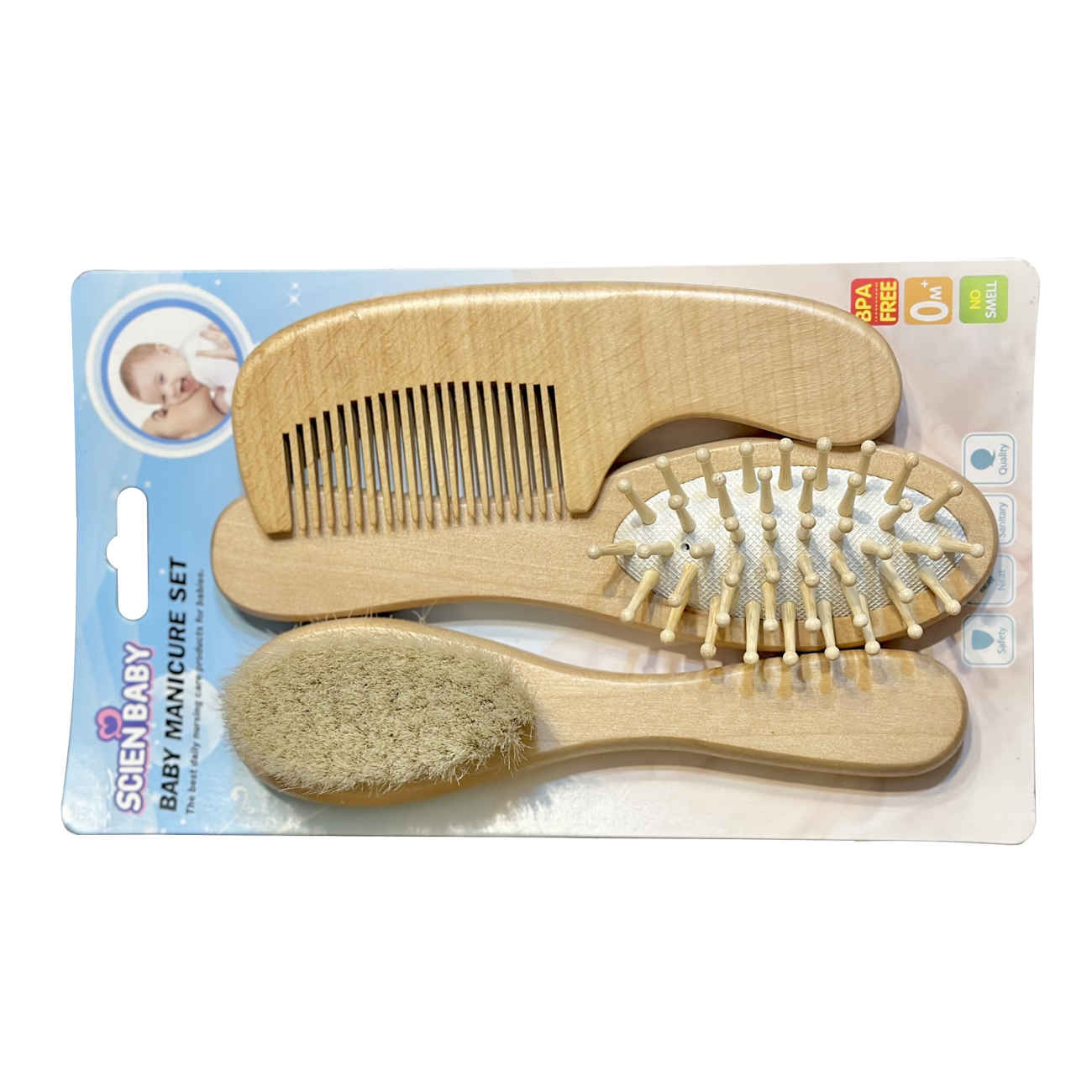 Brosse et Peigne en Bois pour Enfants – Démêlage Doux pour le Soin des Cheveux, Ensemble de 3 Pièces
