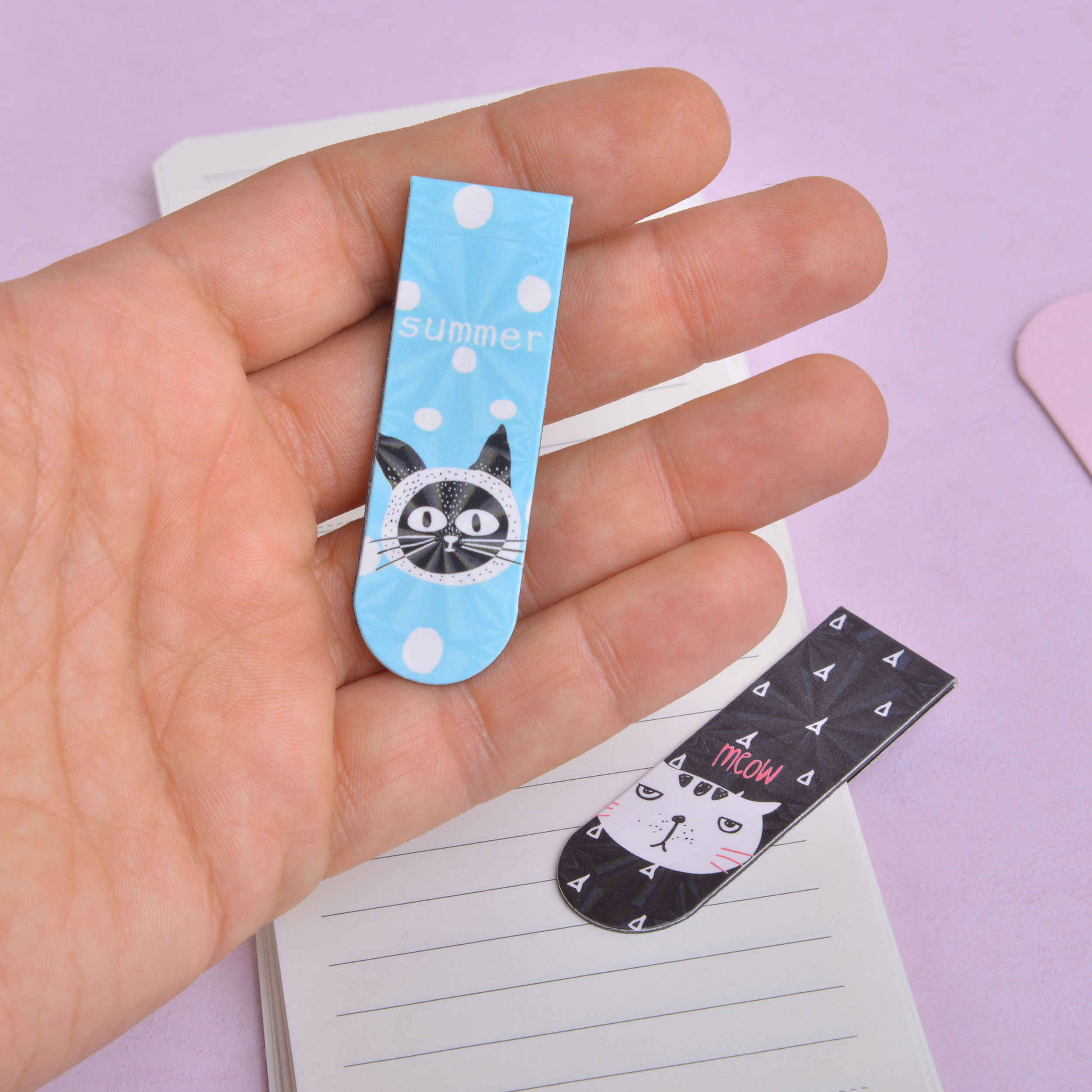 Set de marque-pages magnétiques – idéal comme cadeau, avec design fantaisie chat mignon (x6).