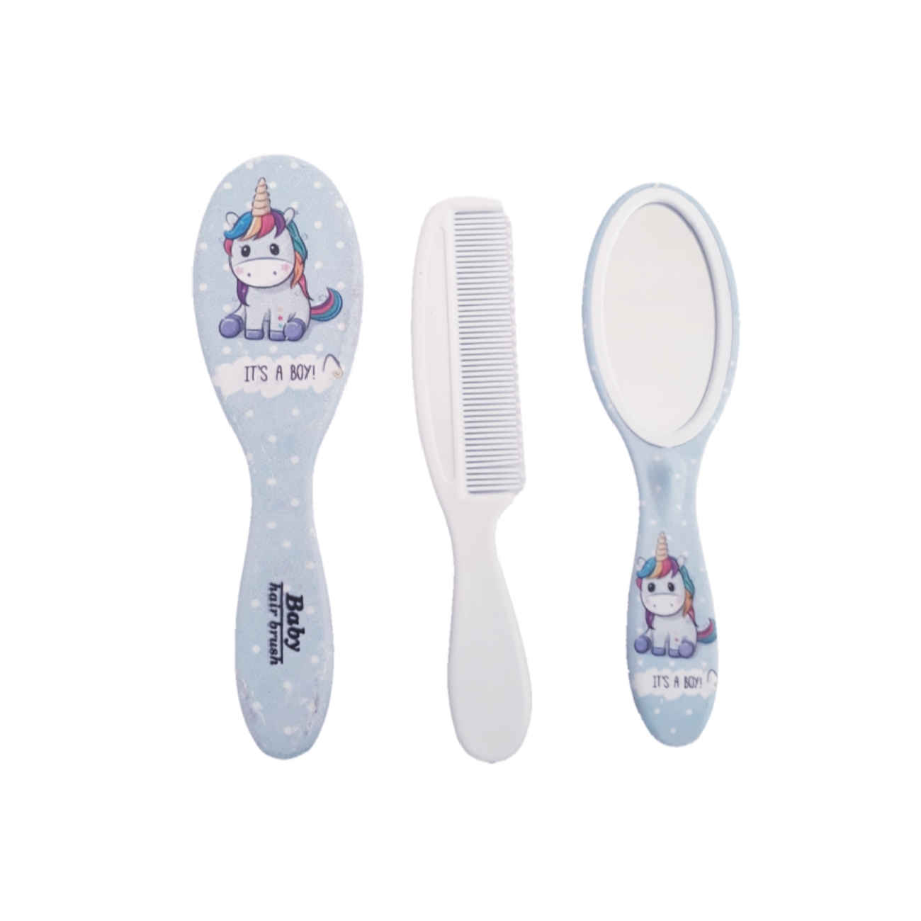 Set brosse et peigne pour nouveau-né – kit de soin doux pour bébé, 3 pièces avec miroir