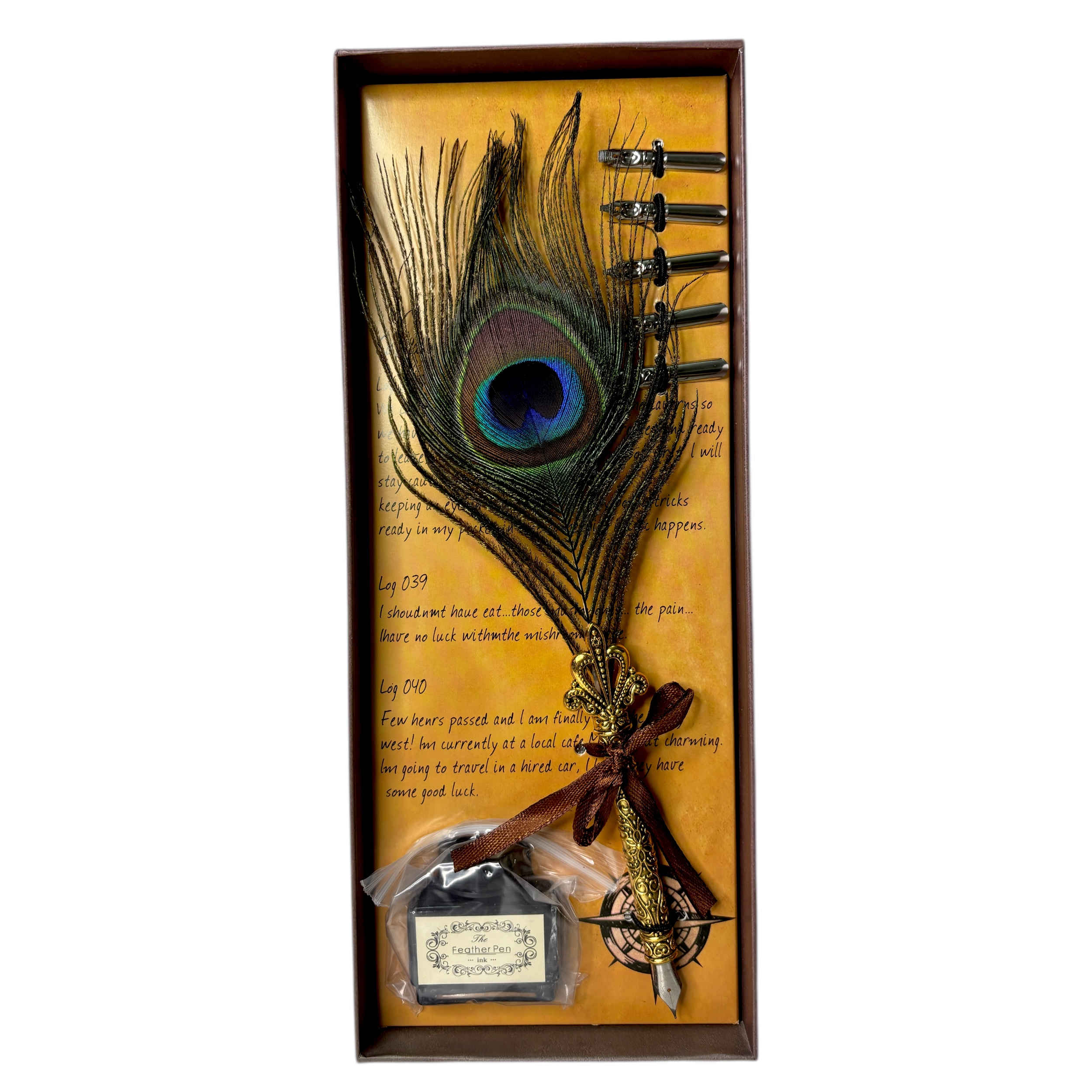 Set de plumes de calligraphie en plume de paon – outil élégant, 7 pièces