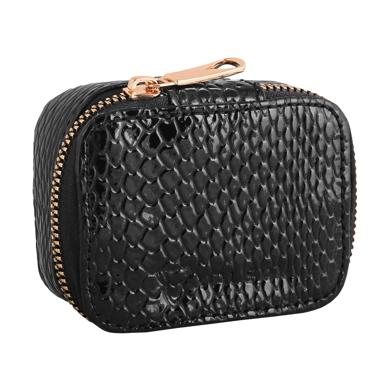 Boîte à bijoux en cuir portable avec compartiments pour bagues et bracelets, noire