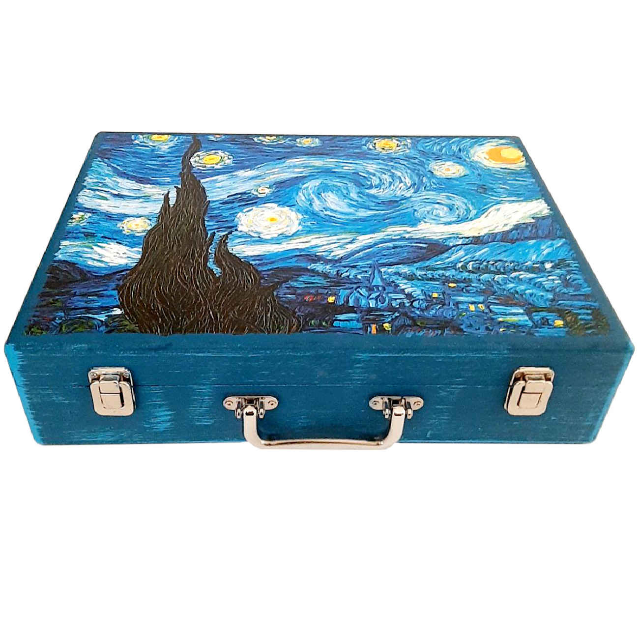 Trousse à crayons en bois design Van Gogh – papeterie artistique pour école et bureau