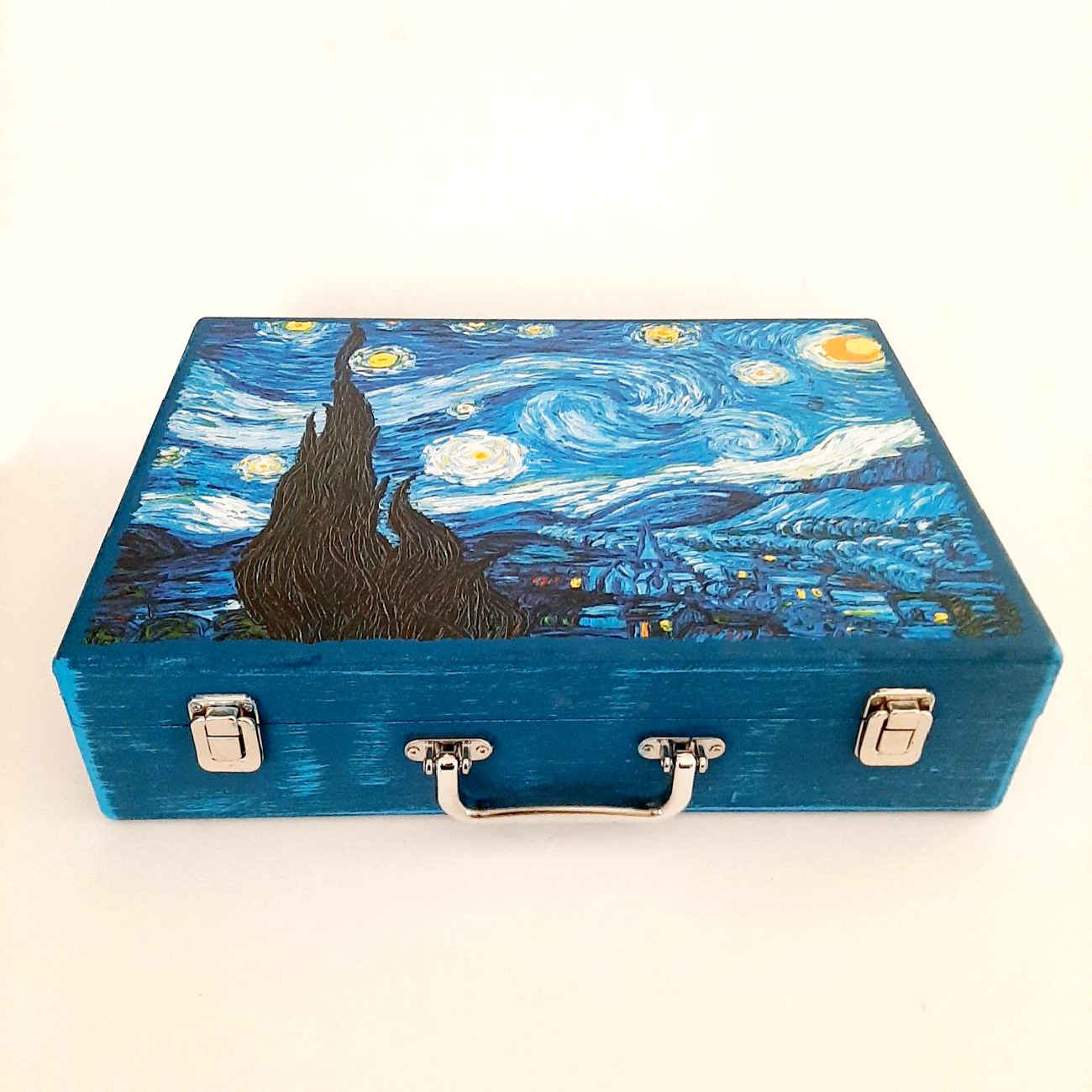 Trousse à crayons en bois design Van Gogh – papeterie artistique pour école et bureau