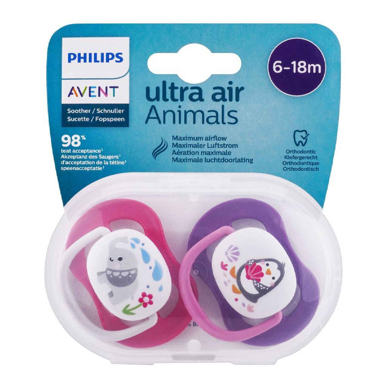 Lot de 2 sucettes orthodontiques Avent – Adorables motifs pingouin et éléphant