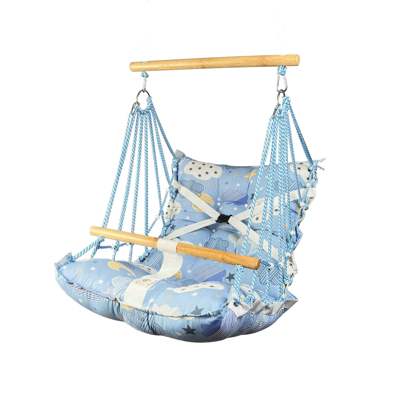 Balançoire Bébé Lune et Étoiles Bleues – Confort et Magie pour Votre Petit