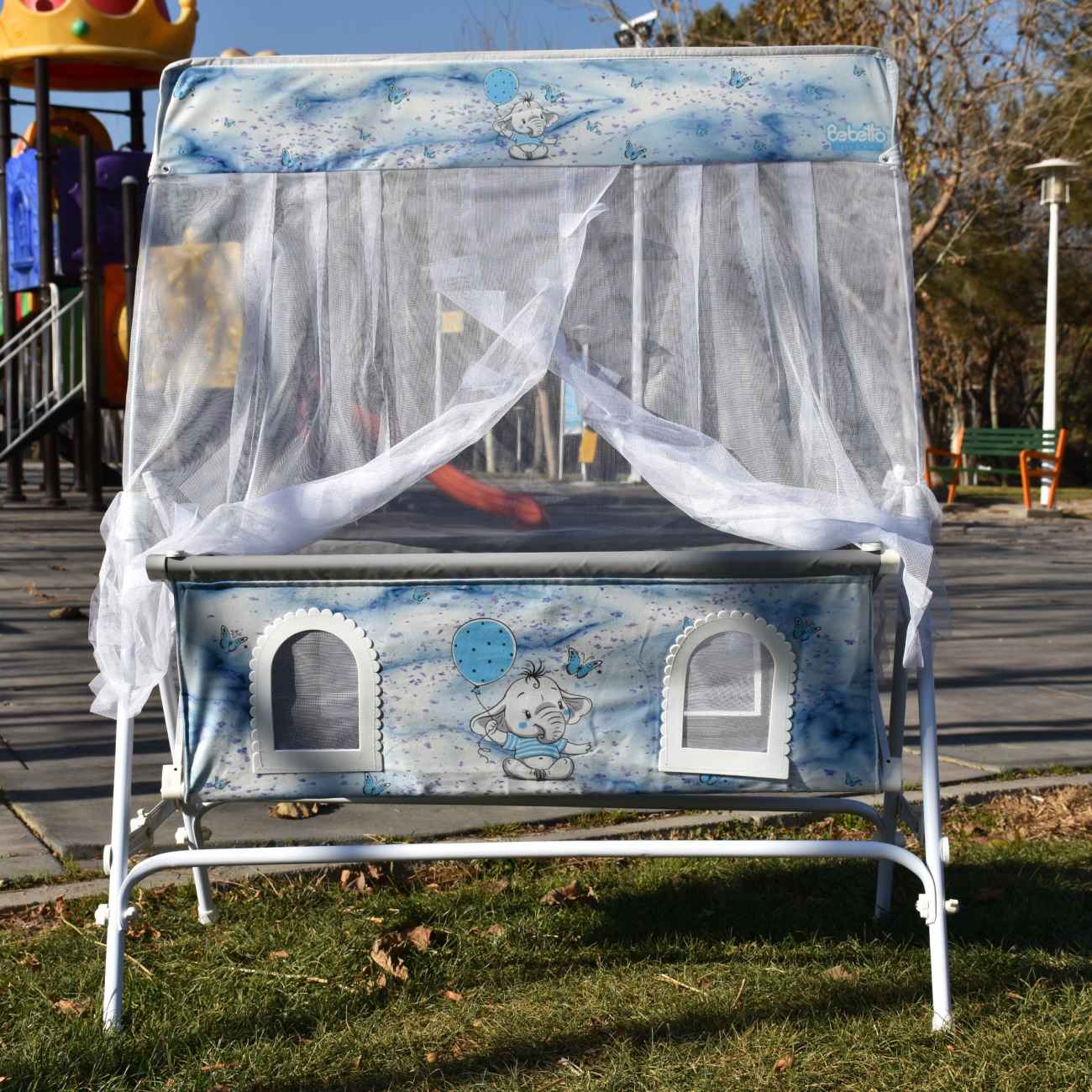 Berceau à Bascule pour Bébé en Velours Bleu – Lit Pliable Léger et Facile à Transporter de la Naissance à 2 Ans