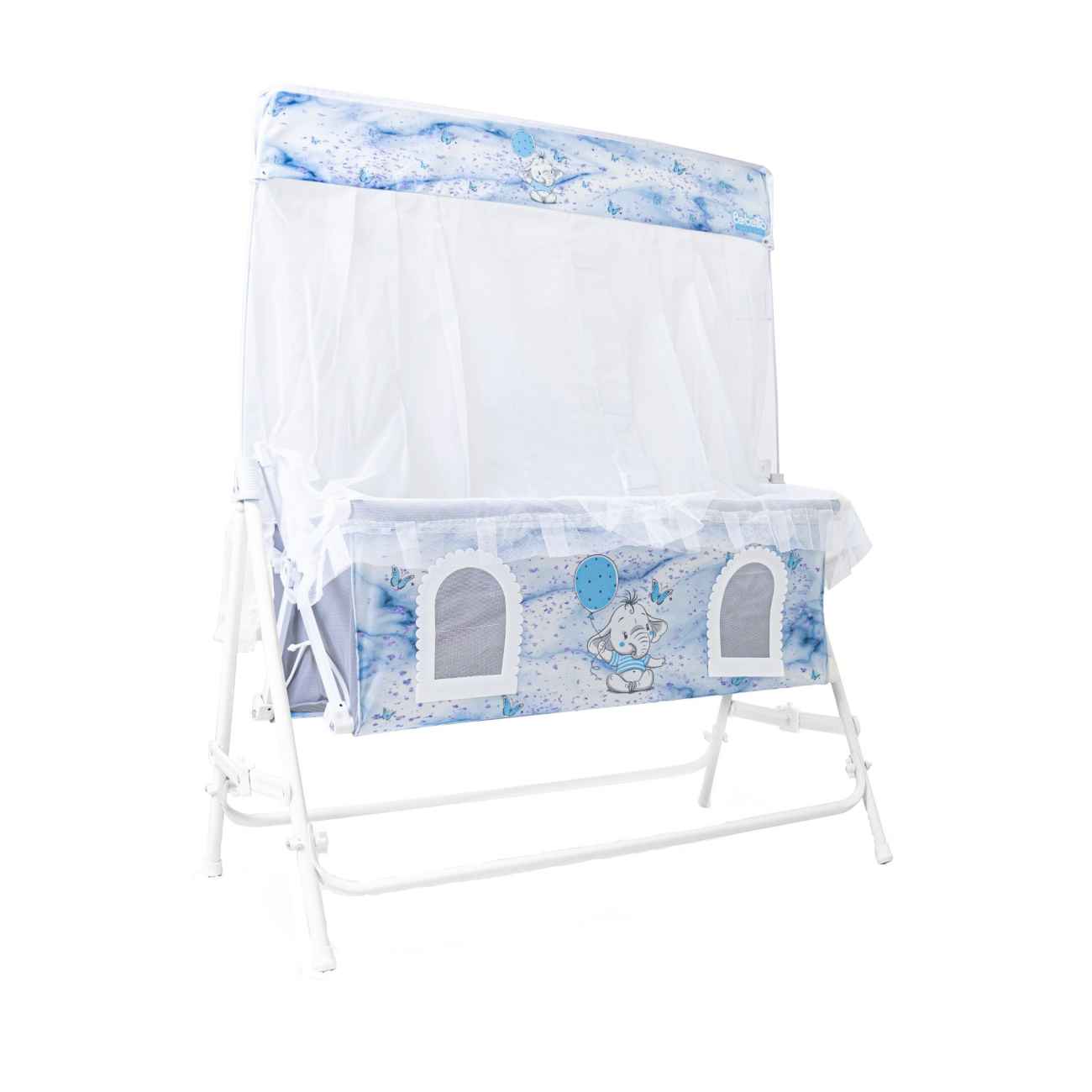 Berceau à Bascule pour Bébé en Velours Bleu – Lit Pliable Léger et Facile à Transporter de la Naissance à 2 Ans