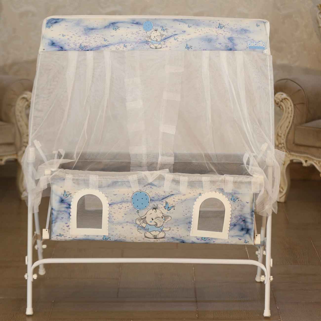 Berceau à Bascule pour Bébé en Velours Bleu – Lit Pliable Léger et Facile à Transporter de la Naissance à 2 Ans