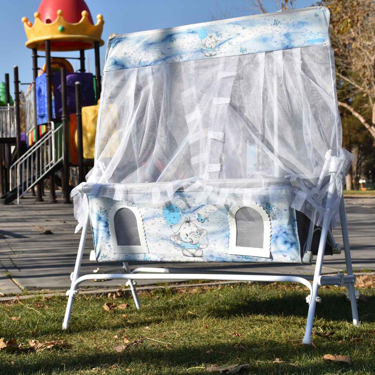 Berceau à Bascule pour Bébé en Velours Bleu – Lit Pliable Léger et Facile à Transporter de la Naissance à 2 Ans