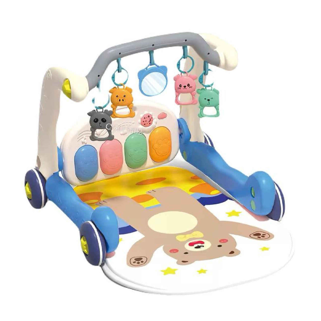Tapis d’éveil bébé doux avec ours brun – Gymnase interactif et ludique