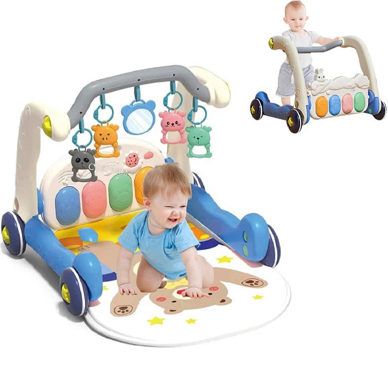 Tapis d’éveil bébé doux avec ours brun – Gymnase interactif et ludique