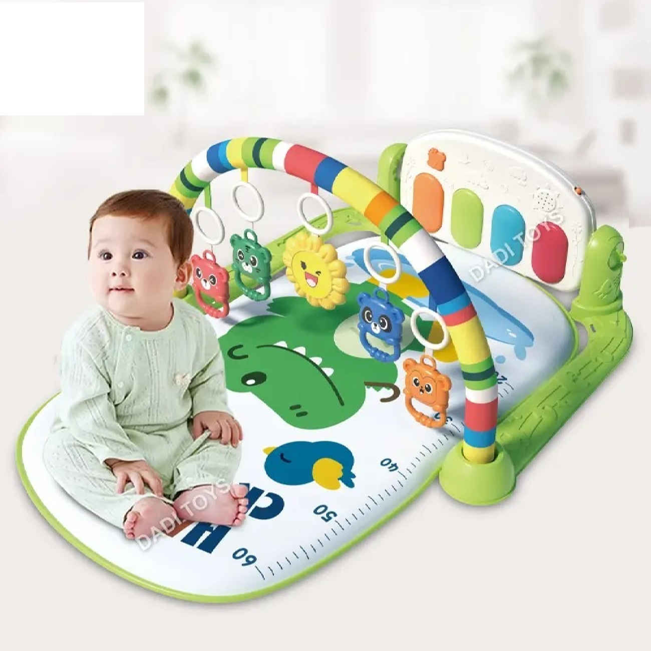Tapis d’éveil bébé avec arche en forme de parapluie et dinosaures – Gymnase interactif et ludique
