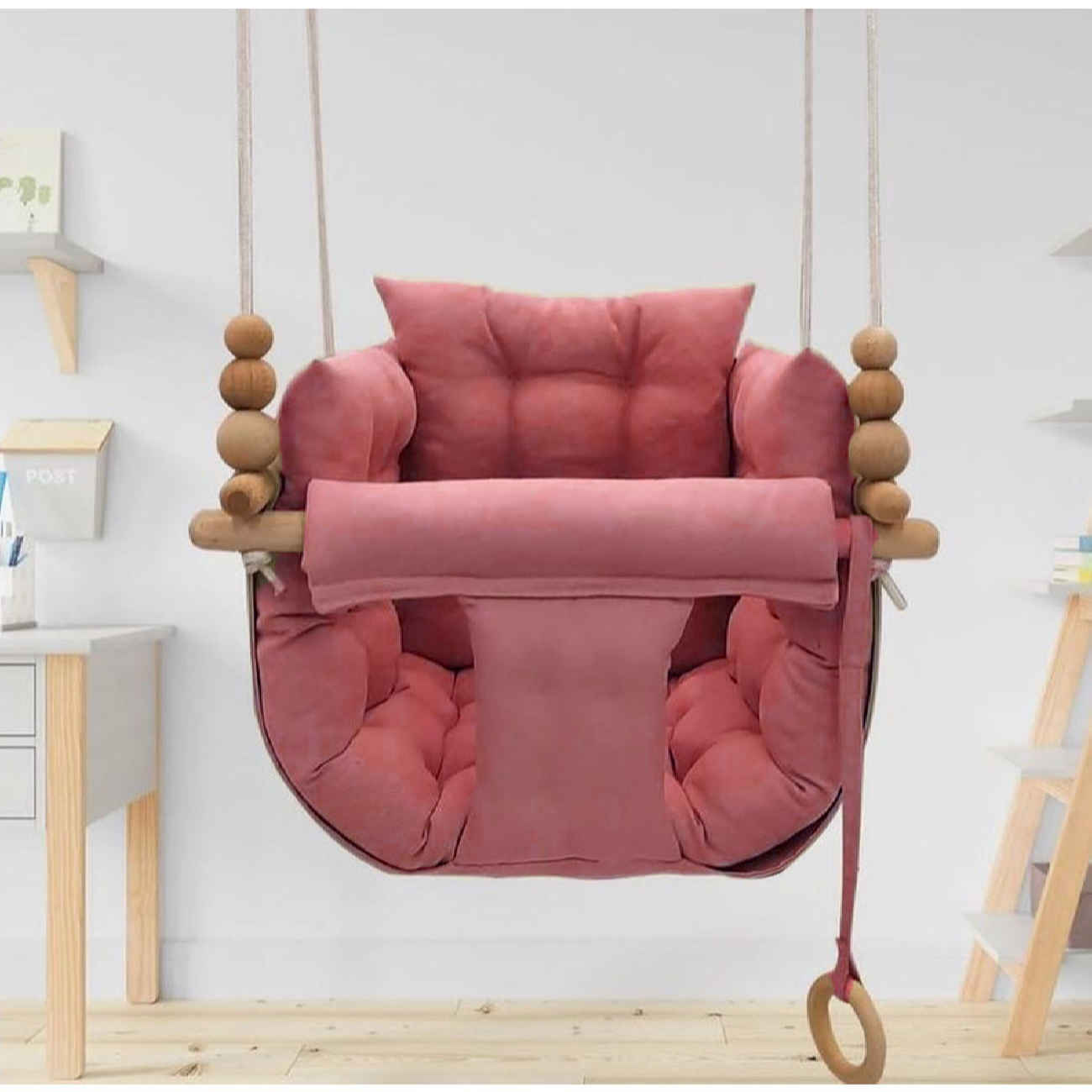 Balancelle Bébé Style Canapé Elid – Structure en Bois et Hamac en Velours Coton pour Tout-Petits