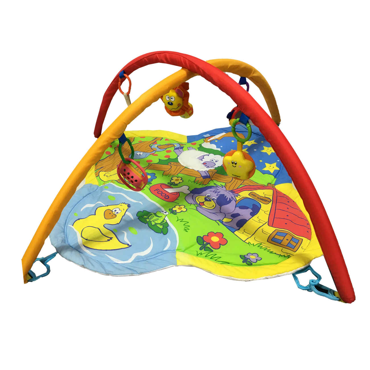 Tapis d’éveil pour bébé sur le thème de la ferme – Doux, lavable, avec jouets suspendus et musique