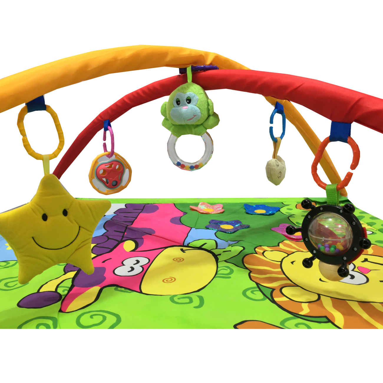 Tapis d’éveil pour bébé sur le thème de la ferme – Doux, lavable, avec jouets suspendus et musique