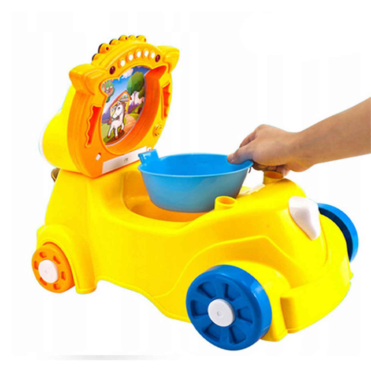 Trotteur Musical pour Bébé HUANGER – Cheval Jaune, Assise et Support Debout avec Fonction Apprentissage de la Propreté
