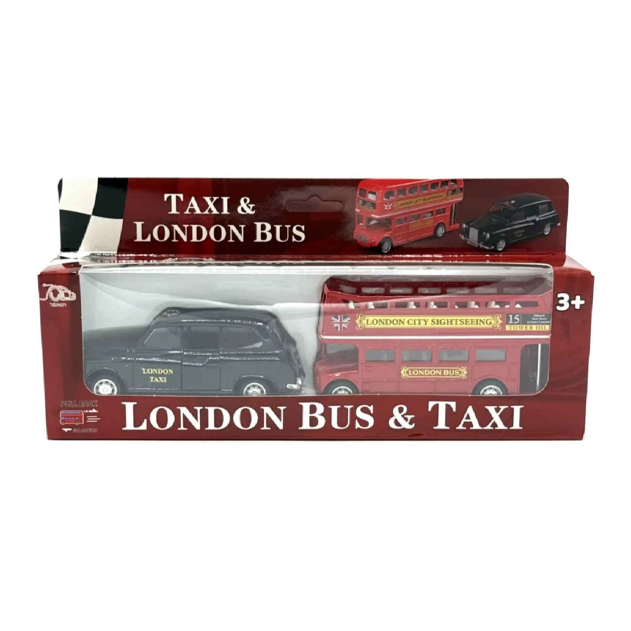 Ensemble de modèles réduits Londres : Bus et Taxi en métal moulé – Collection de véhicules classiques du Royaume-Uni – 2 pièces