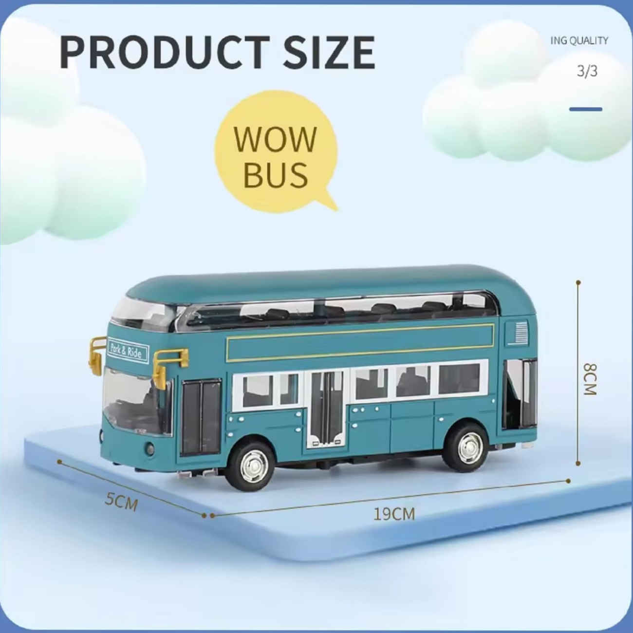 Bus-jouet musical à deux étages de Londres – Métal moulé avec portes ouvrantes