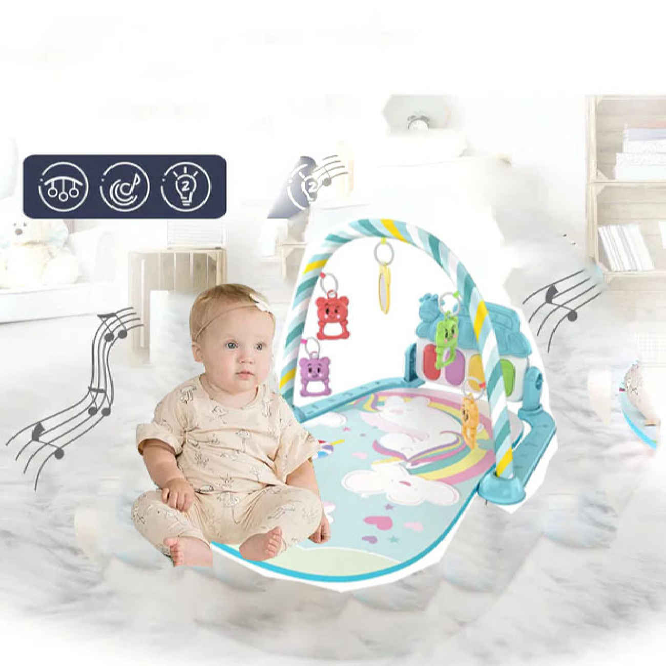 Tapis d’éveil bébé Licorne magique – Gymnase sensoriel et multifonction pour nouveau-nés