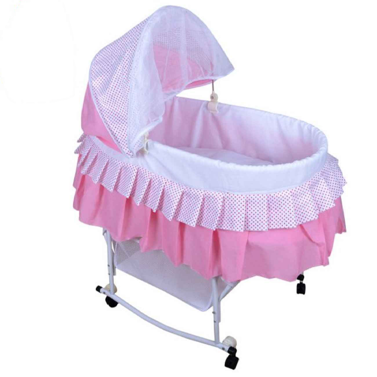 Berceau Bébé Maral avec Structure Métallique Rose Robuste – Basculette Confortable, Réglable et Portable pour Nourrissons