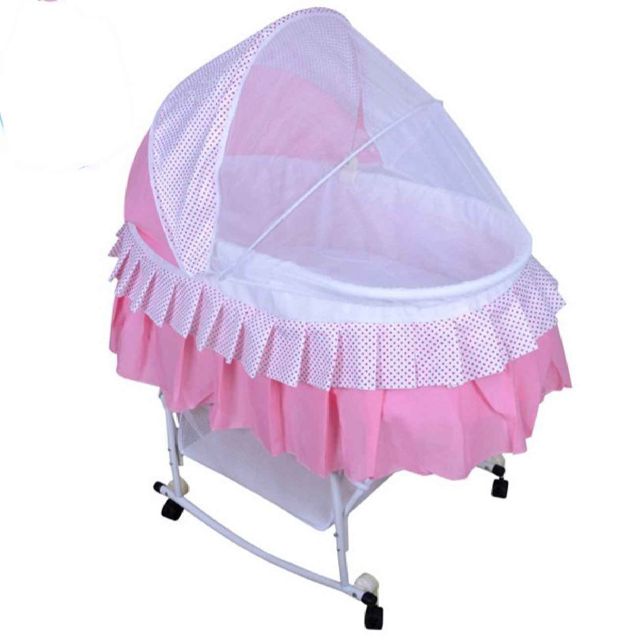 Berceau Bébé Maral avec Structure Métallique Rose Robuste – Basculette Confortable, Réglable et Portable pour Nourrissons