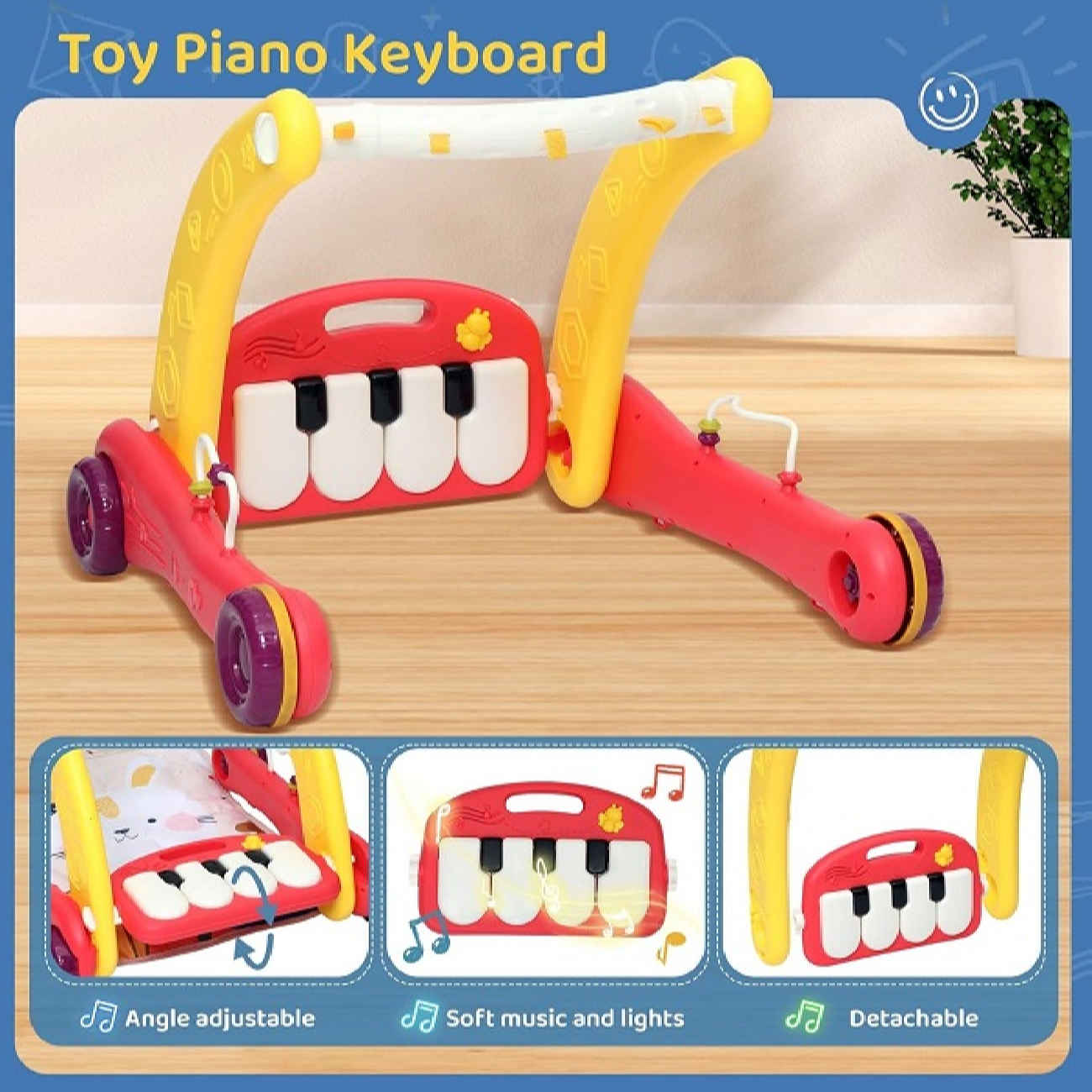 Trotteur Musical pour Bébé à Thème Animal avec Piano Interactif – Jouet Éducatif et Ludique pour Tout-Petits