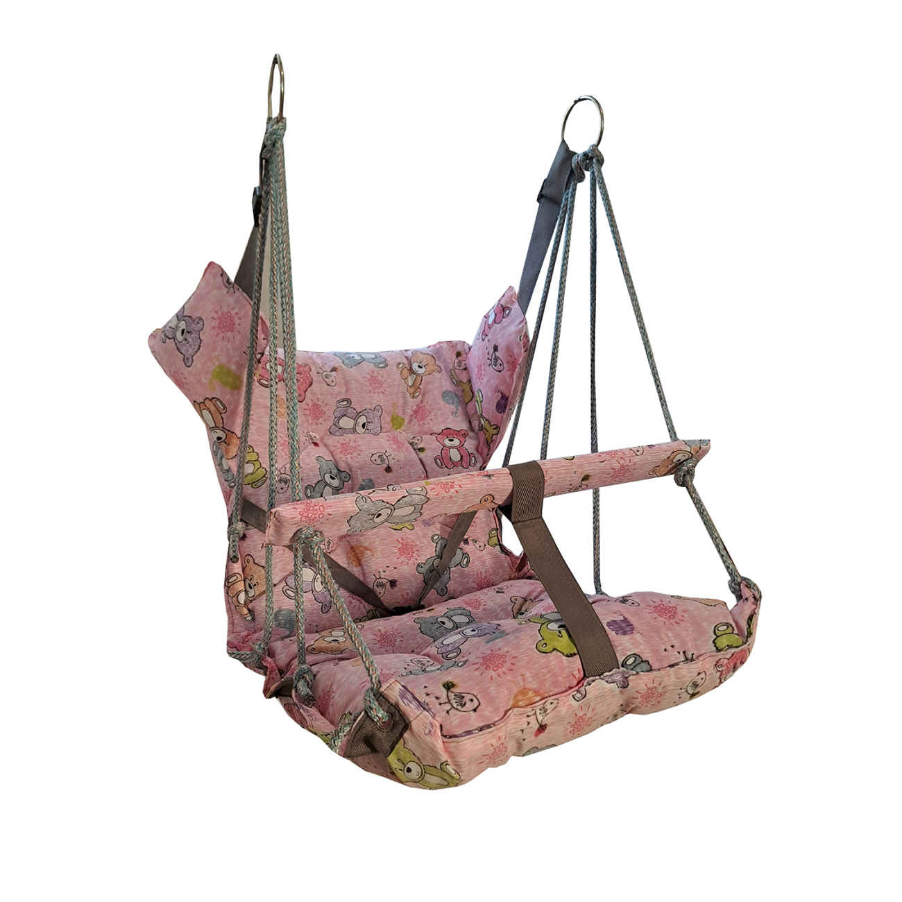 Balancelle Rose pour Bébé avec Motif Oursons Colorés – Sécurité, Douceur et Adorable Compagnie pour les Nourrissons