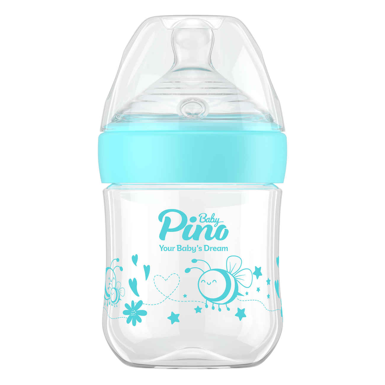 Biberon Bébé Pino – Prise en Main Confortable et Motif Adorable d’Abeille Bleue, 150 ml
