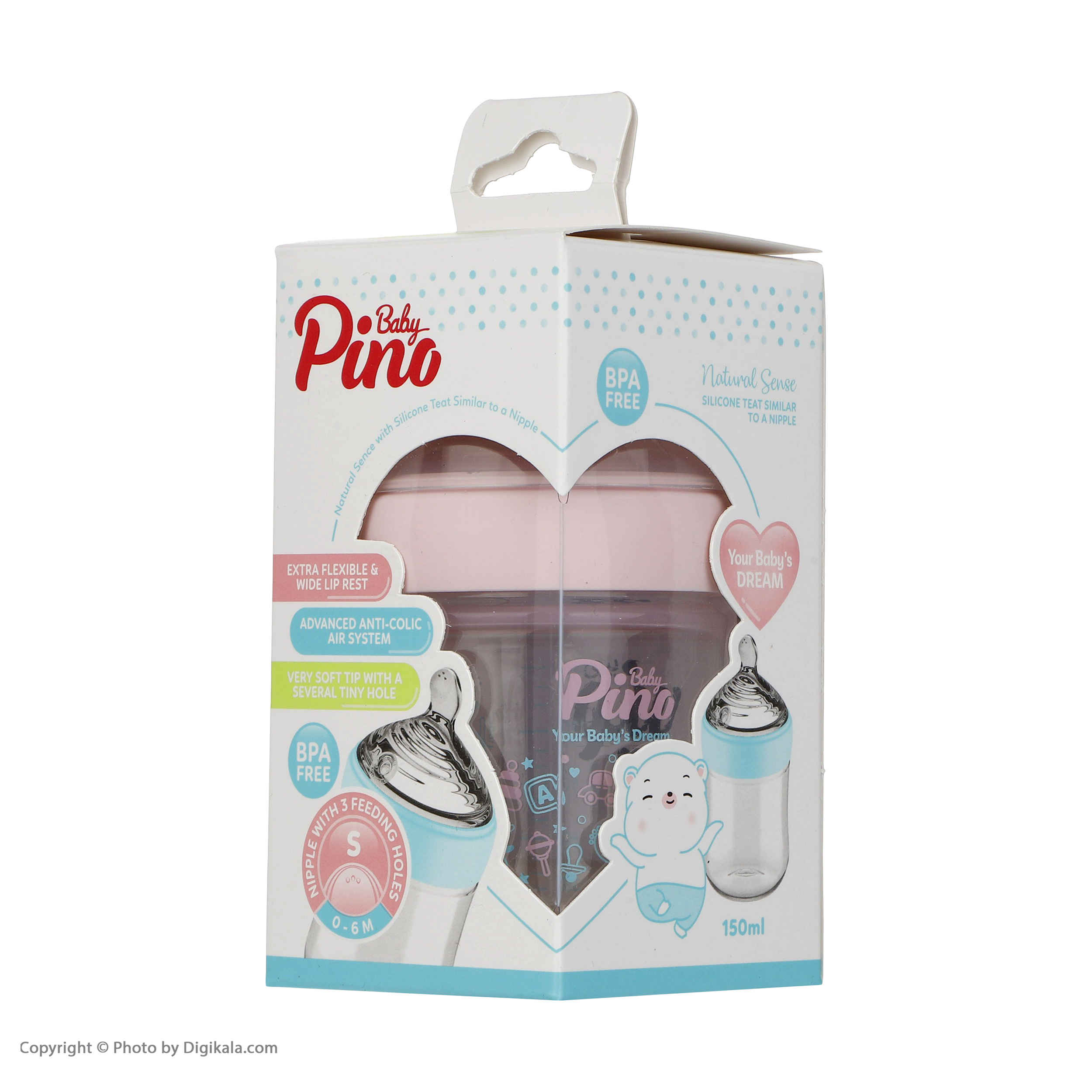 Biberon Bébé Pino – Confortable et Facile à Utiliser, 150 ml